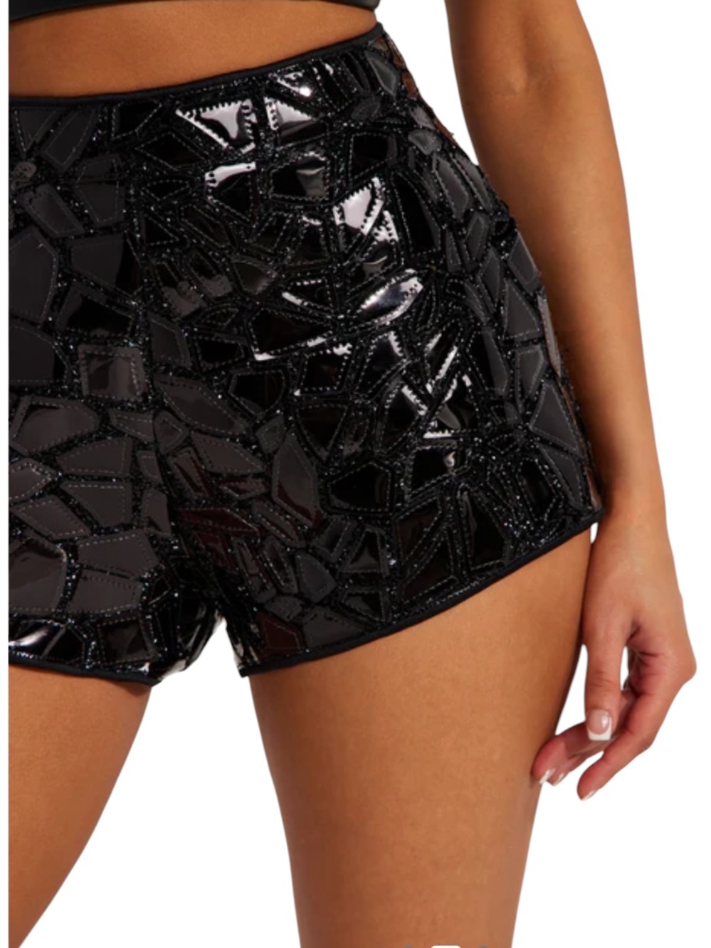Hot & Delicious Black High-Waist Mosaic Shine Shorts SZ MED NEW WITH TAGS!